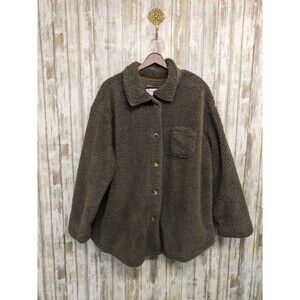 Koolaburra by UGG Brushed Back Sherpa Cozy Shacket Shirt Jacket Olive Green 1X